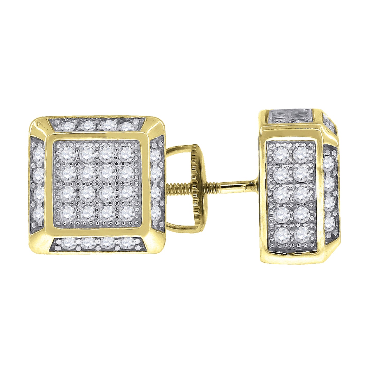 Sterling Silver Or Yellow-Tone Womens Cubic Zirconia Square Stud Earrings