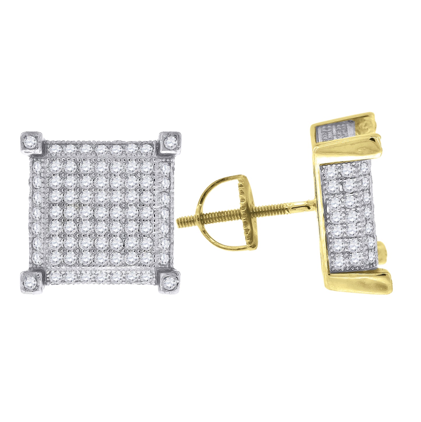 Sterling Silver Or Yellow-Tone Womens Cubic Zirconia Square Stud Earrings
