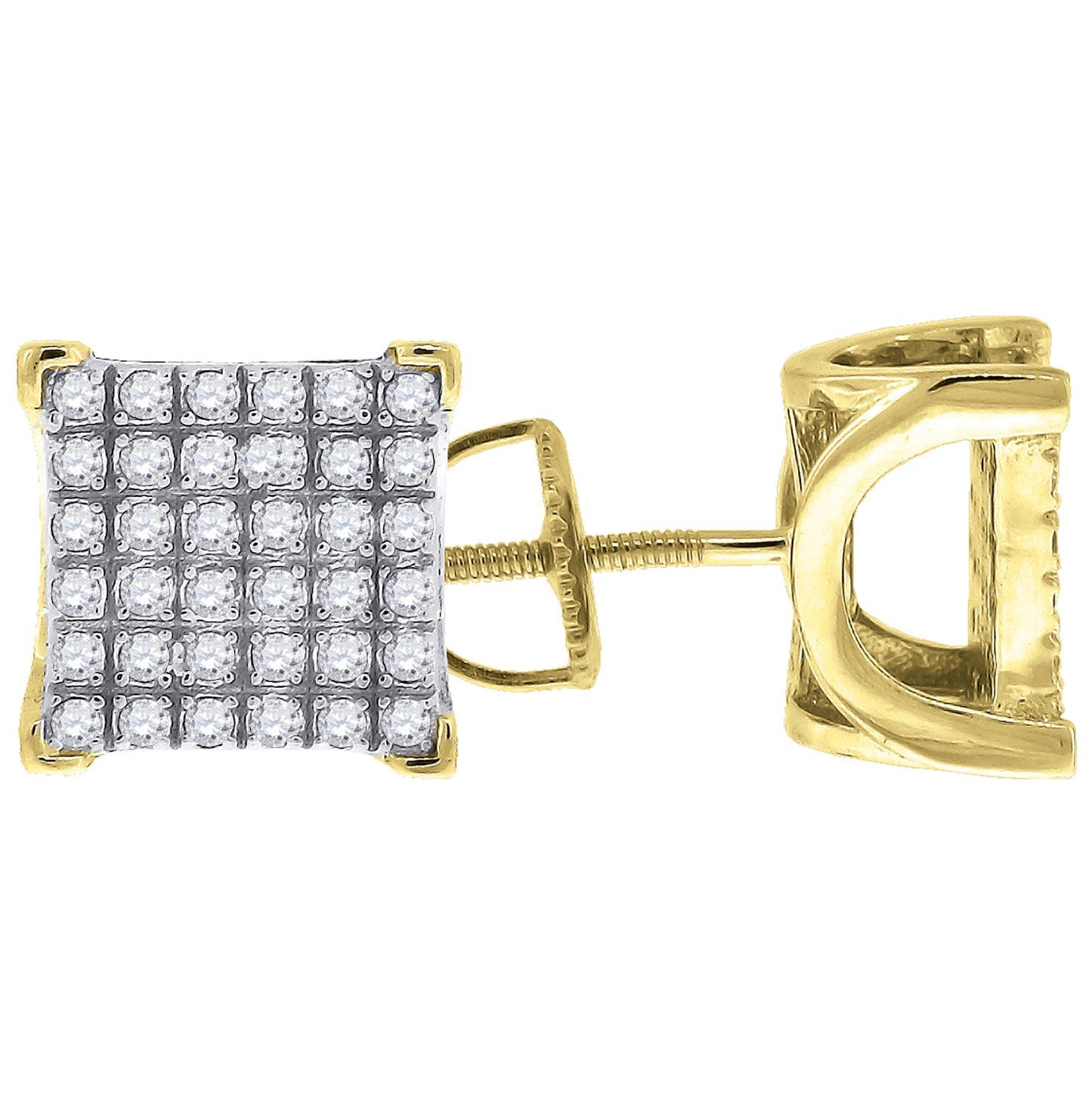 Sterling Silver Or Yellow-Tone Womens Cubic Zirconia Square Stud Earrings