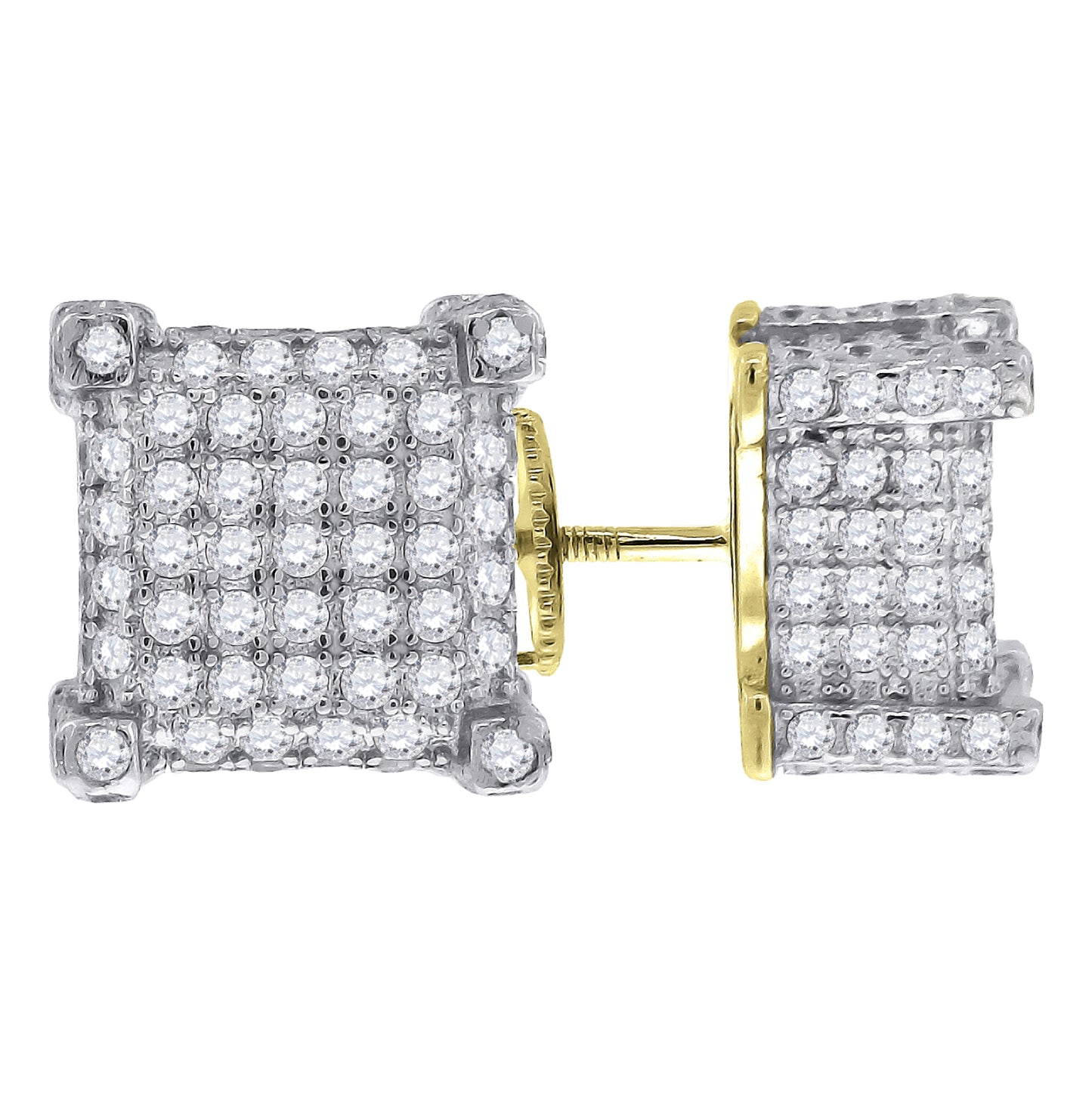 Sterling Silver Or Yellow-Tone Womens Cubic Zirconia Square Stud Earrings