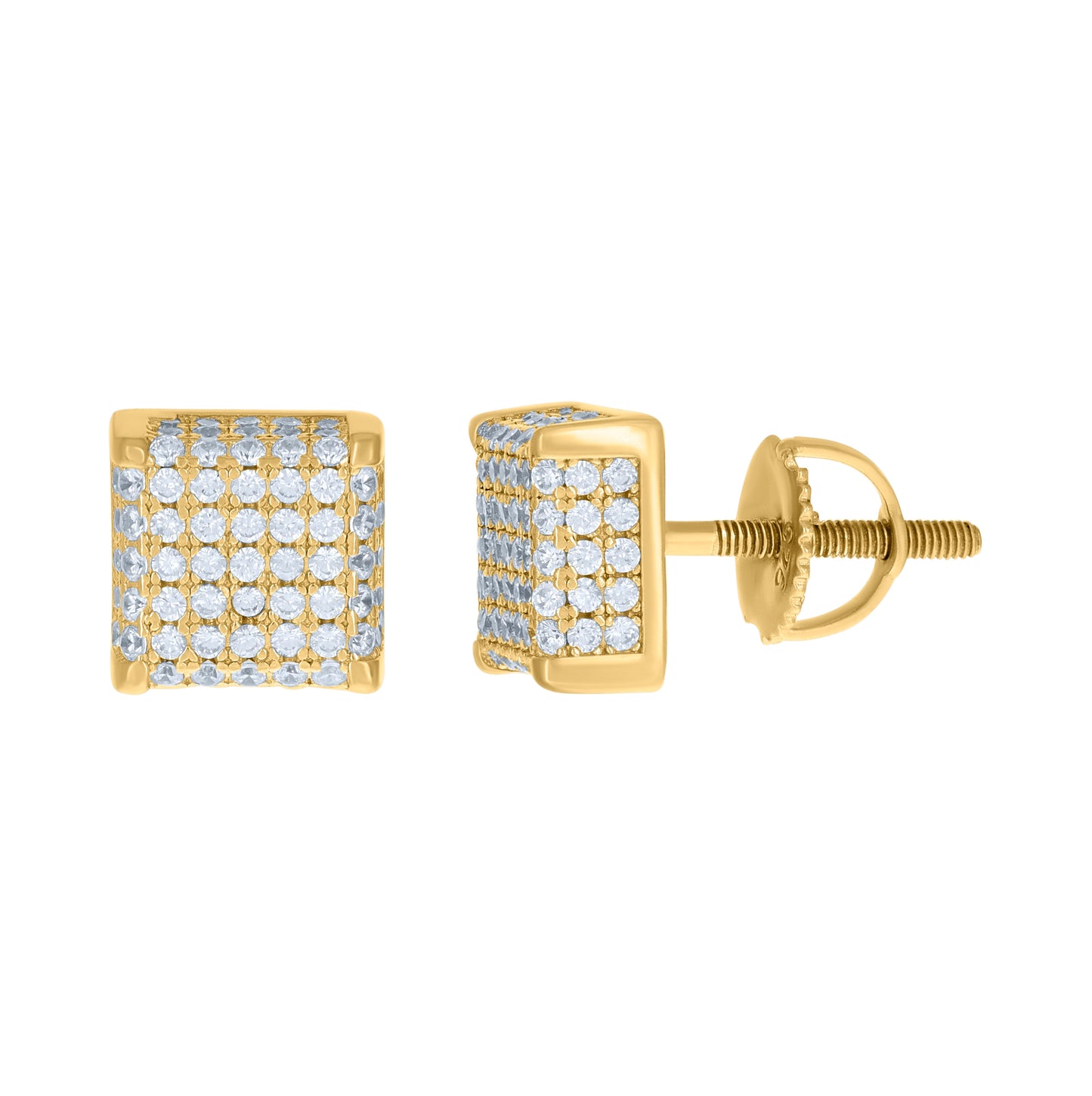 Sterling Silver Or Yellow-Tone Womens Cubic Zirconia Square Stud Earrings