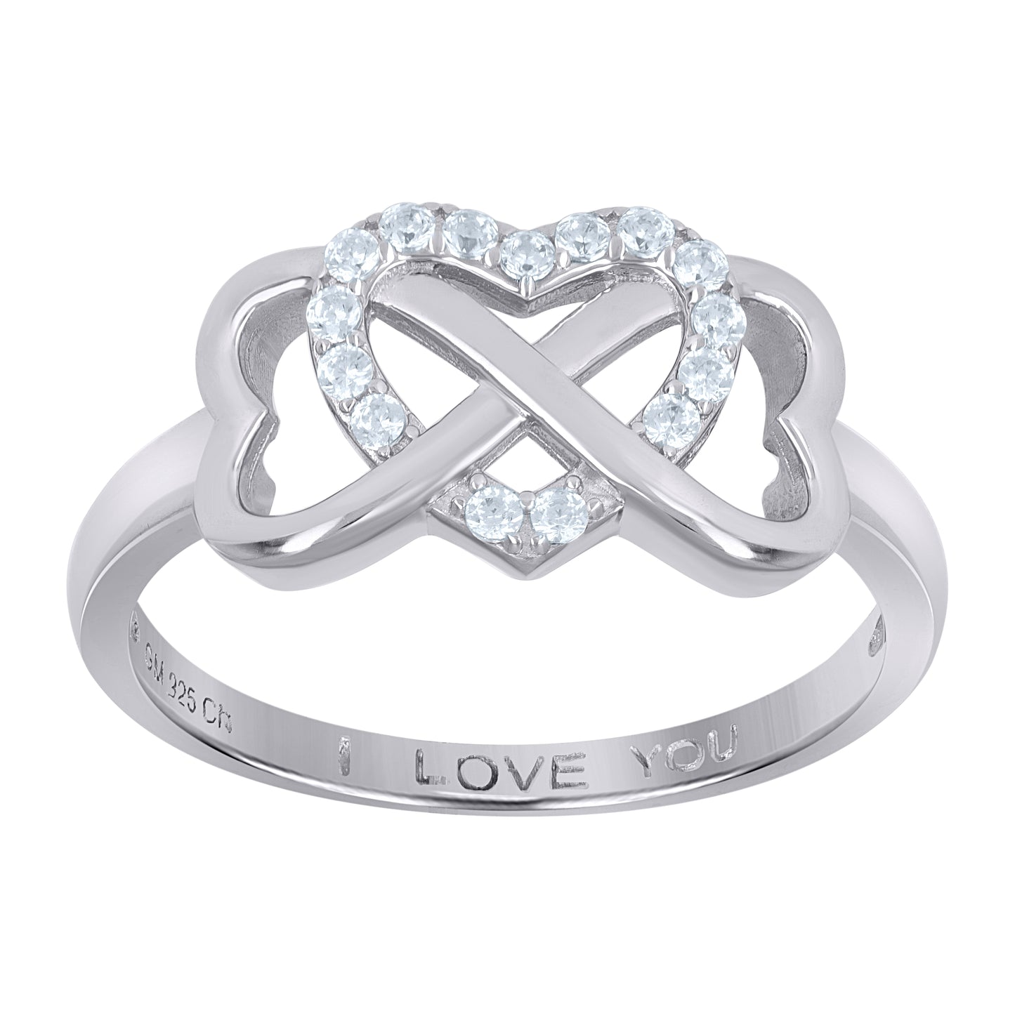 Sterling Silver Womens Cubic Zirconia Infinity Hearts Bridal Anniversary Wedding Engagement Band Ring