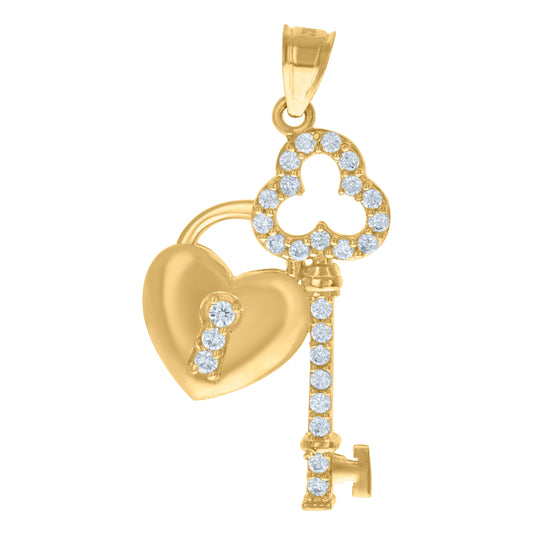 10K Yellow Gold Womens Cubic Zirconia Cubic-Zirconia Key To My Heart Love Charm Pendant