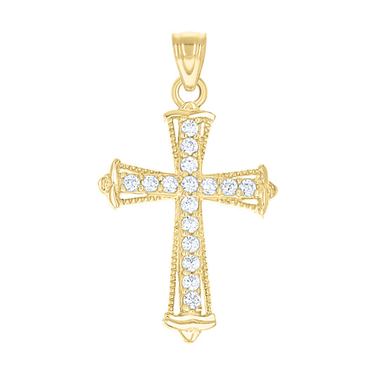 10K Yellow Gold Unisex Cubic Zirconia Cubic-Zirconia Cross Religious Charm Pendant