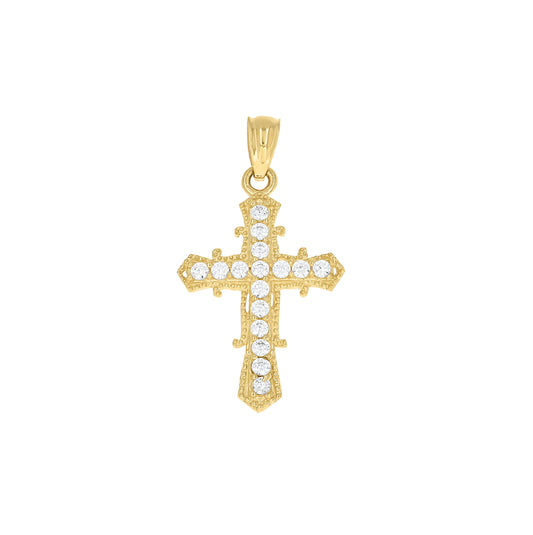 10K Yellow Gold Unisex Cubic Zirconia Cubic-Zirconia Cross Religious Charm Pendant