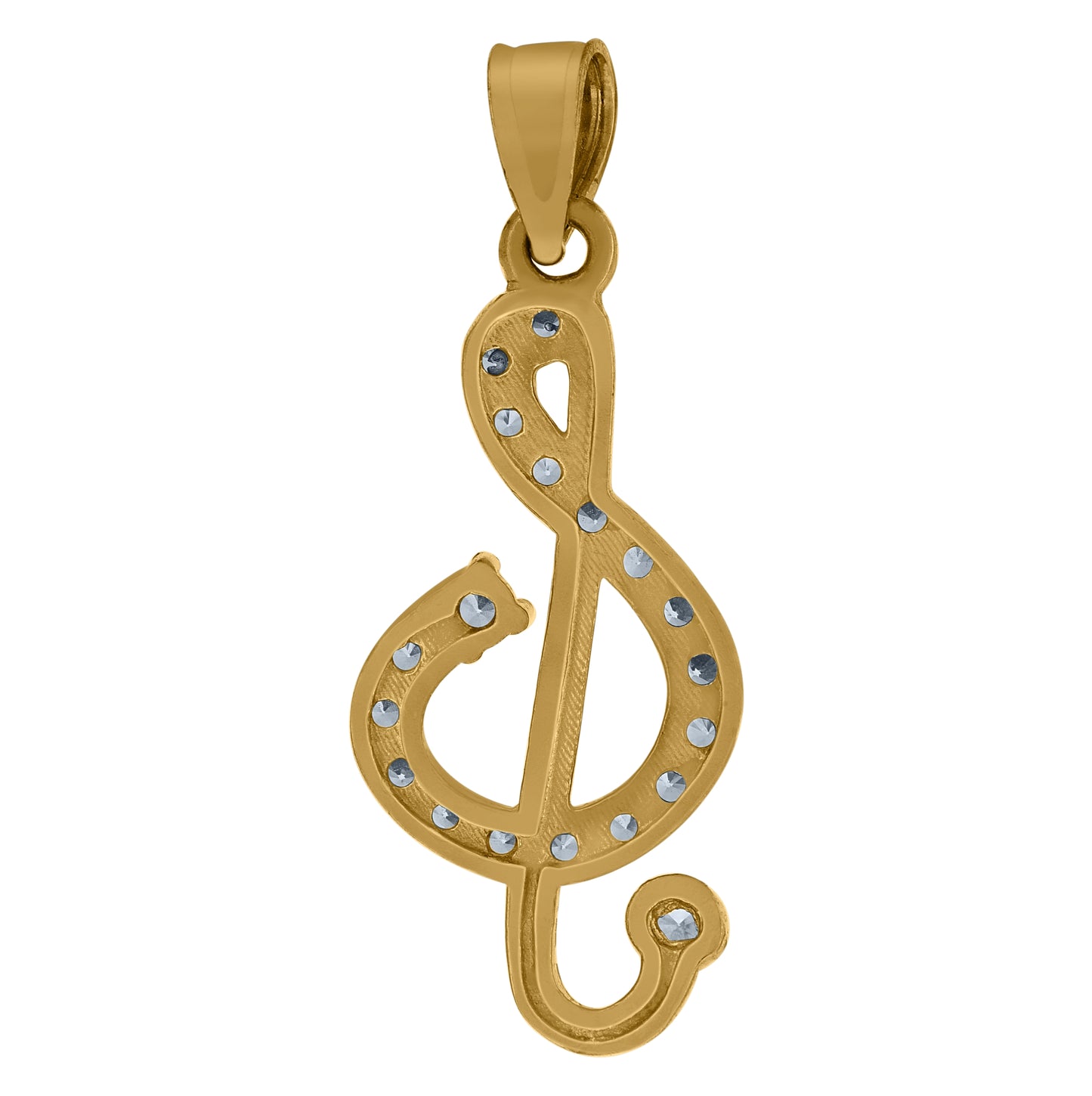 10K Two-Tone Gold Unisex Cubic Zirconia Cubic-Zirconia Treble Clef Musical Knot Charm Pendant