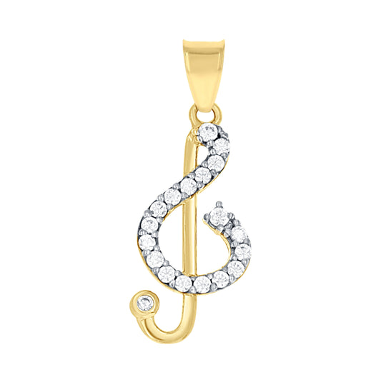 10K Two-Tone Gold Unisex Cubic Zirconia Cubic-Zirconia Treble Clef Musical Knot Charm Pendant