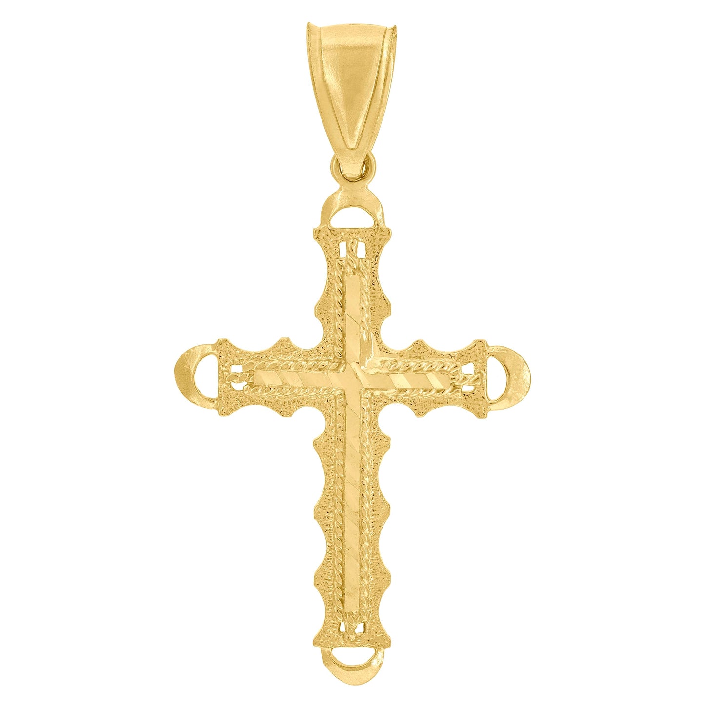 10K Yellow Gold Unisex Diamond-Cut Cross Religious Charm Pendant