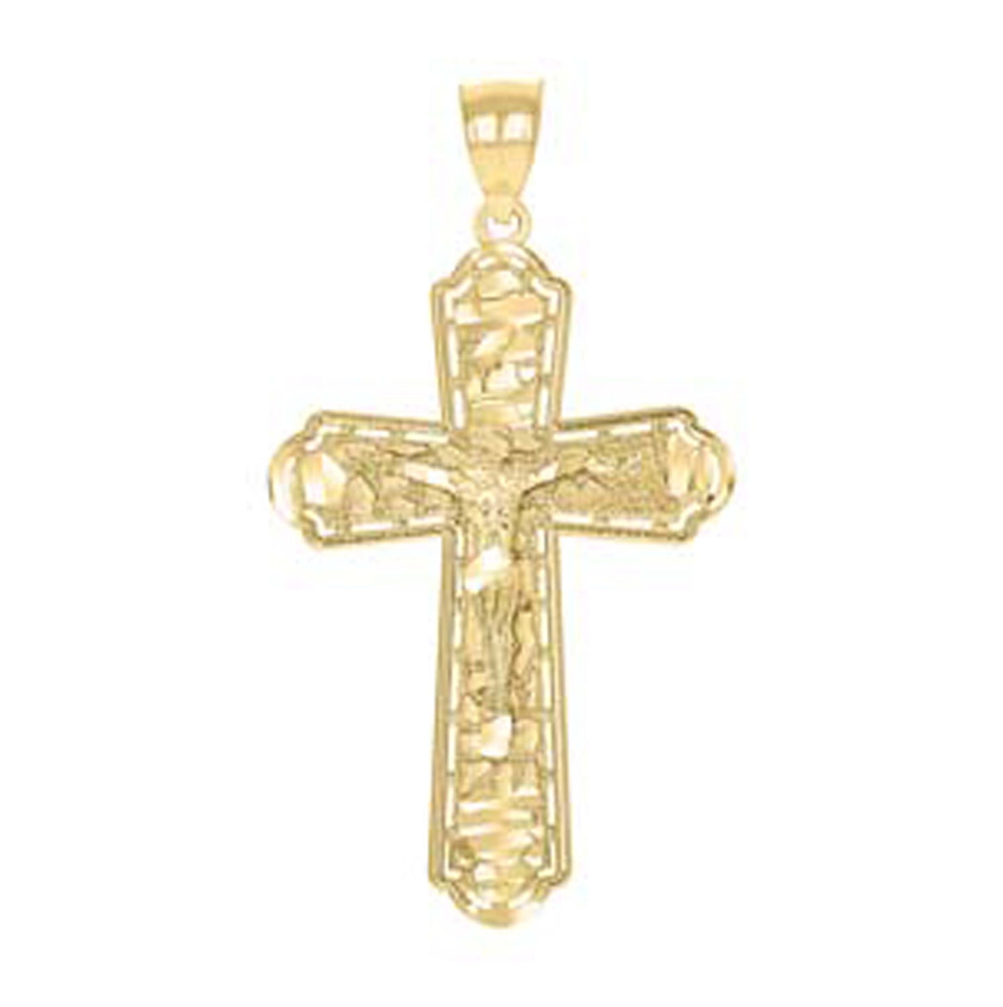 10K Yellow Gold Unisex Nugget Cross Crucifix Religious Charm Pendant
