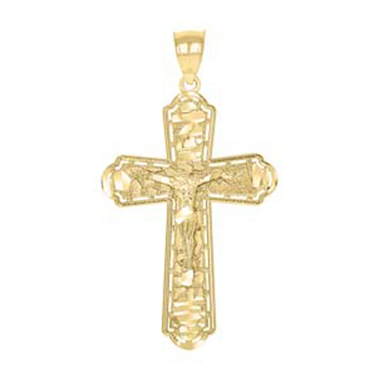 10K Yellow Gold Unisex Nugget Cross Crucifix Religious Charm Pendant