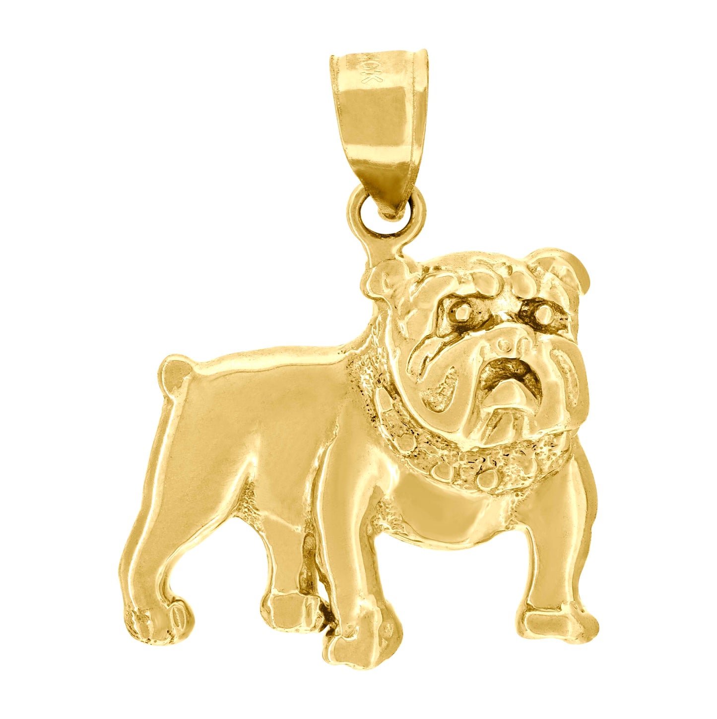 10K Yellow Gold Unisex Textured Bull Dog Animal Charm Pendant