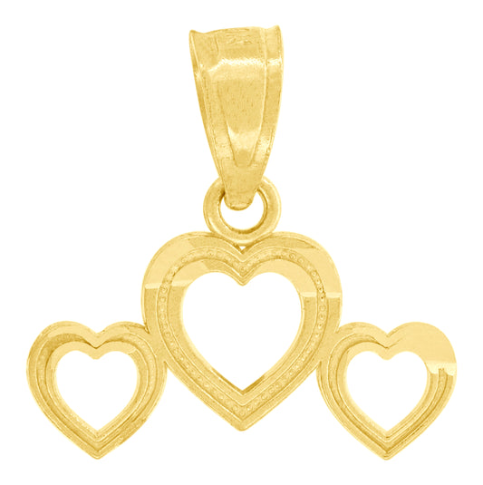 10K Gold Womens Triple Heart Charm Pendant