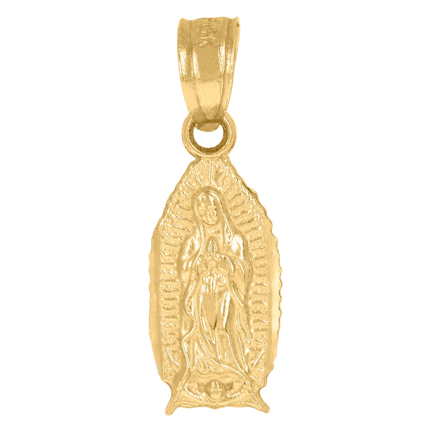 10K Yellow Gold Diamond-Cut Unisex Mary Guadalupe Religious Charm Pendant