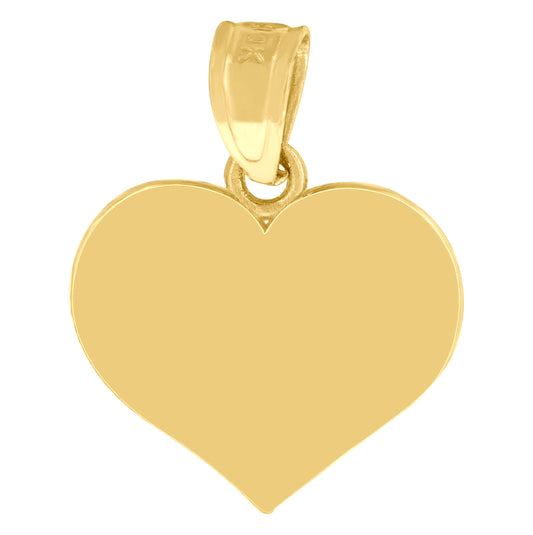 10K Yellow Gold Unisex Engraveable Flat Heart Charm Pendant