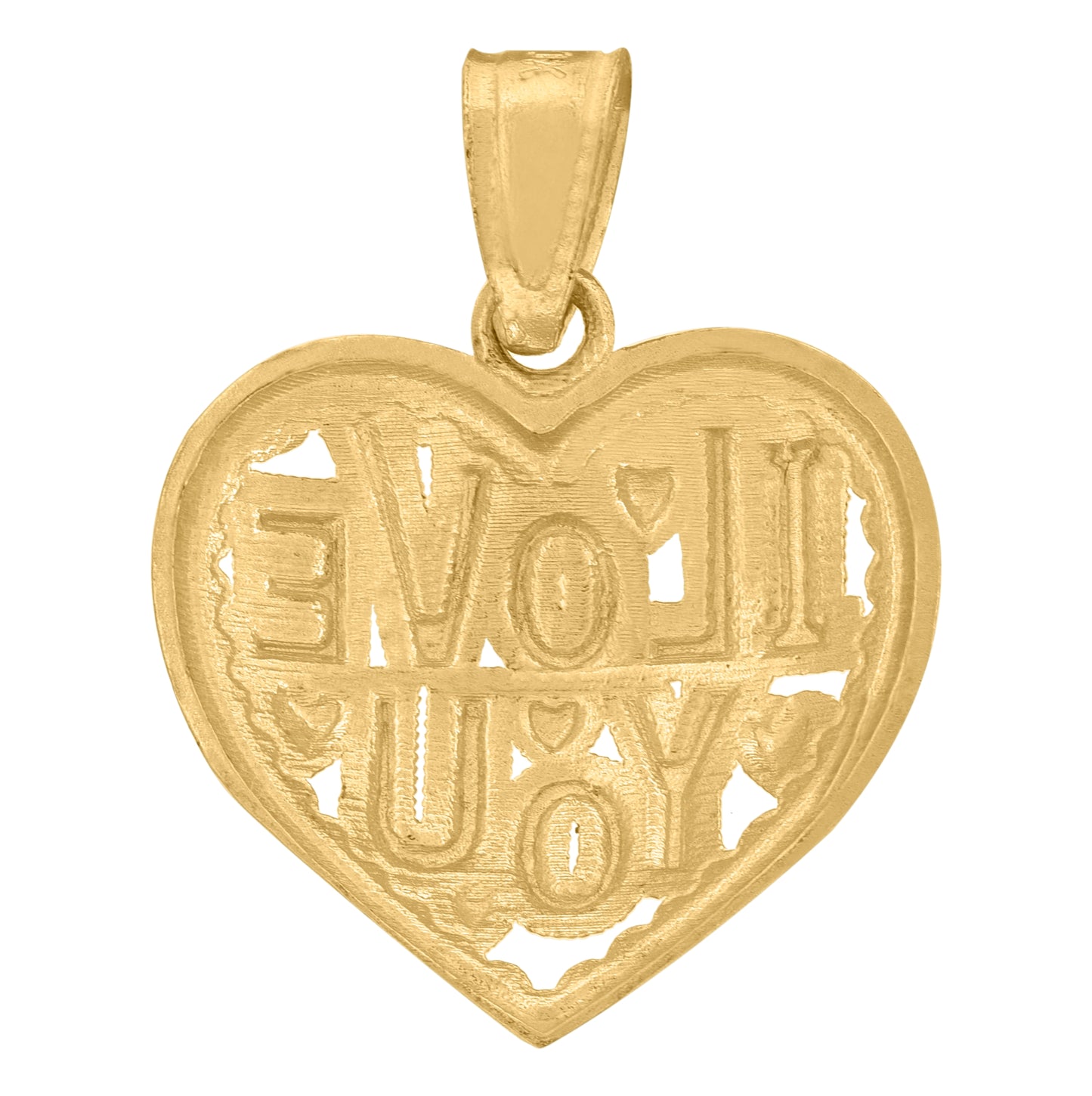 10K Gold Two-Tone Diamond-Cut Womens I Love You Heart Charm Pendant