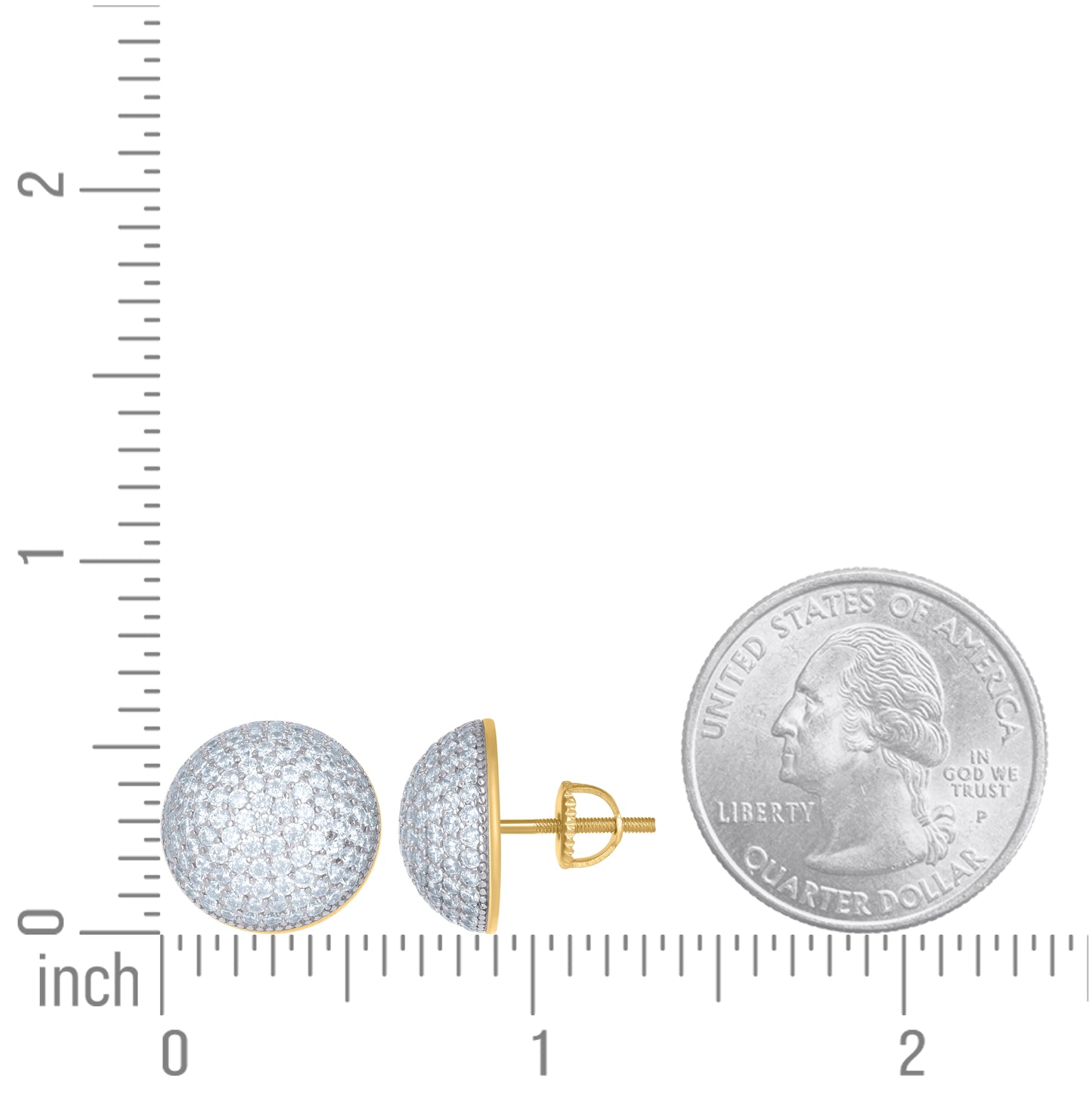 Sterling Silver Yellow-Tone Womens Cubic Zirconia Half Ball Stud Earrings