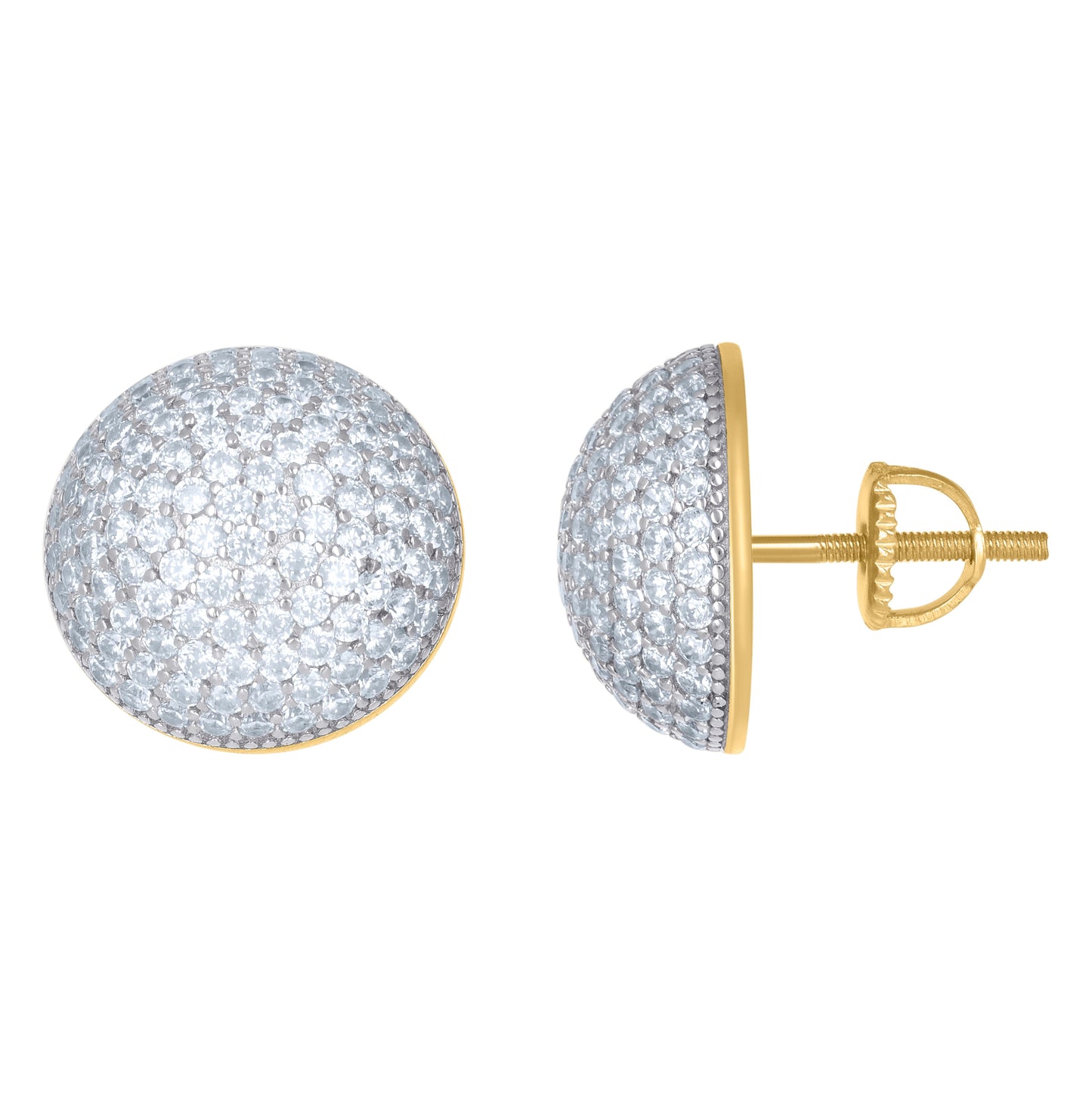 Sterling Silver Yellow-Tone Womens Cubic Zirconia Half Ball Stud Earrings