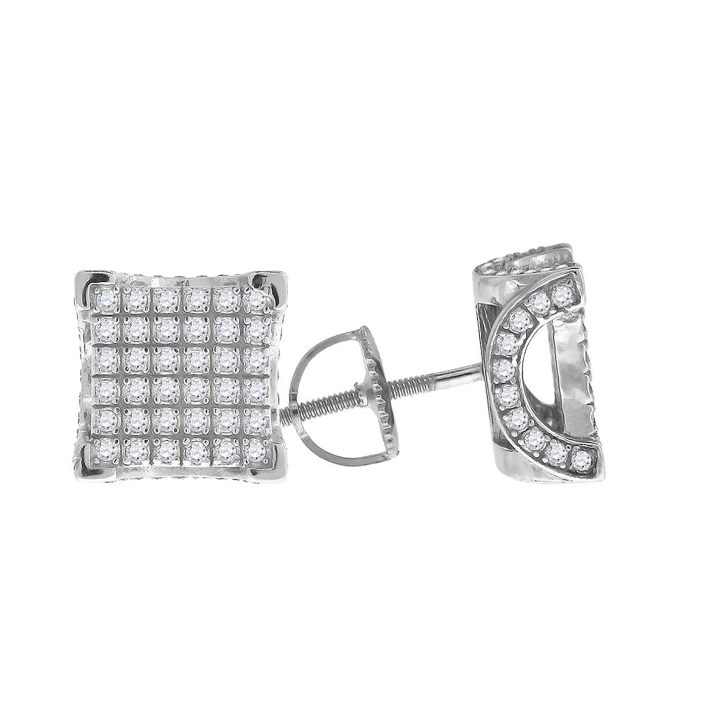 Sterling Silver Unisex Cubic Zirconia Square Stud Earrings