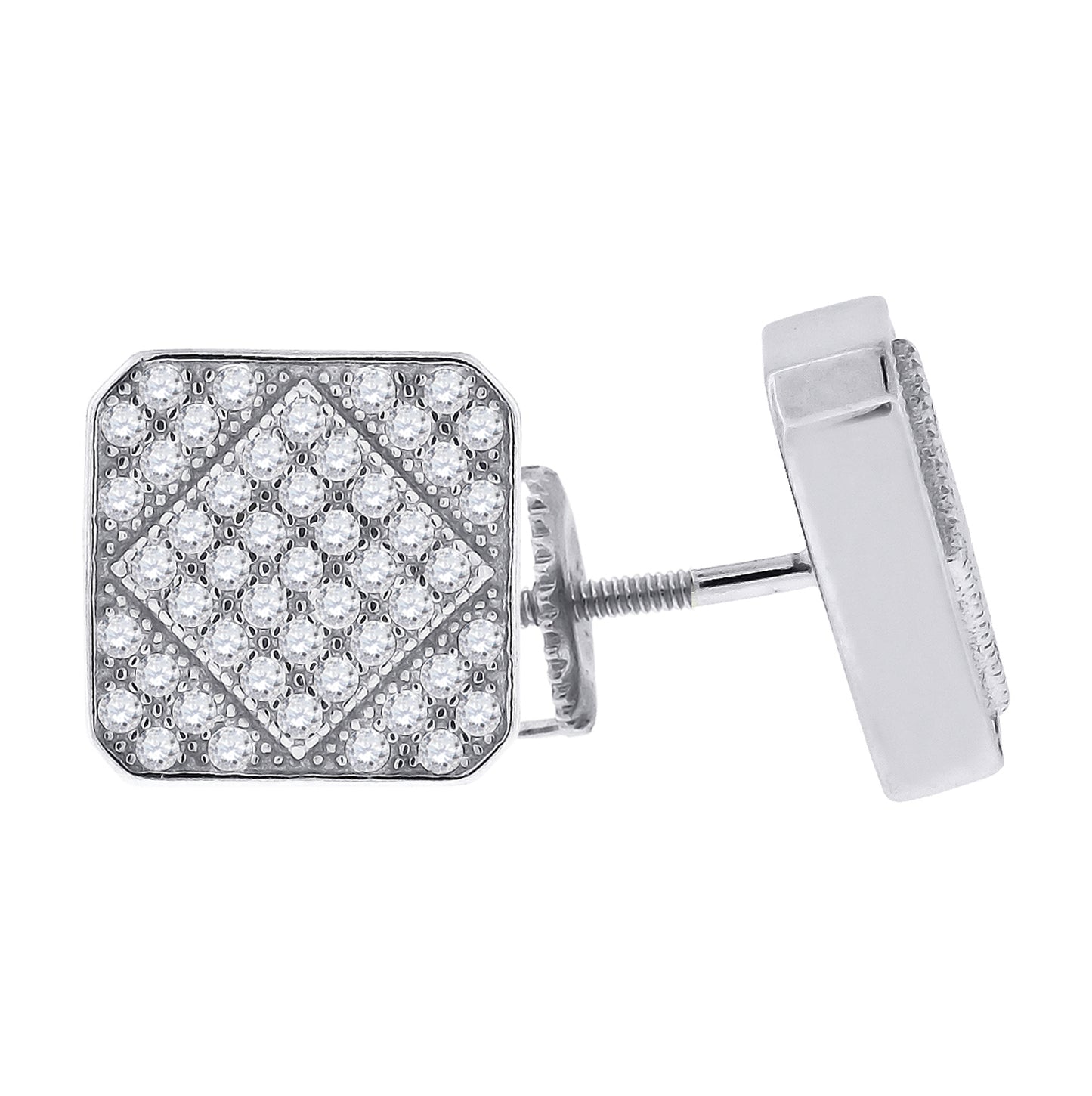Sterling Silver Womens Cubic Zirconia Square Stud Earrings
