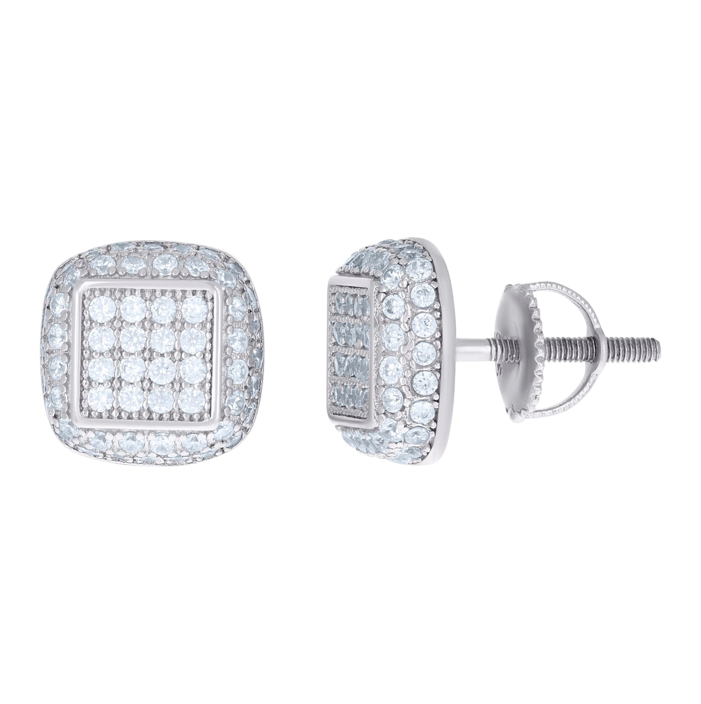 Sterling Silver Womens Cubic Zirconia Square Stud Earrings