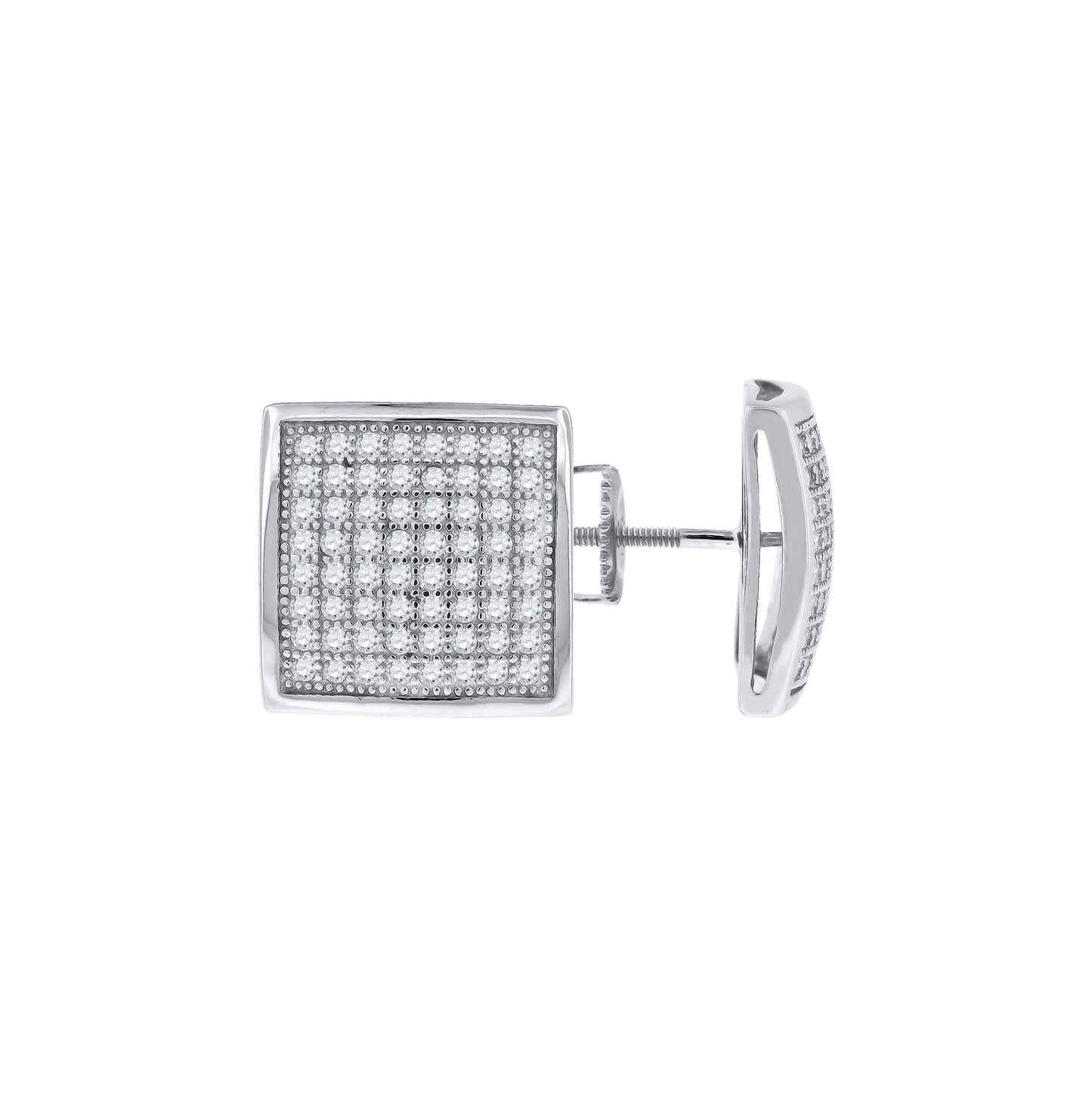 Sterling Silver Or Yellow-Tone Unisex Cubic Zirconia Square Stud Earrings