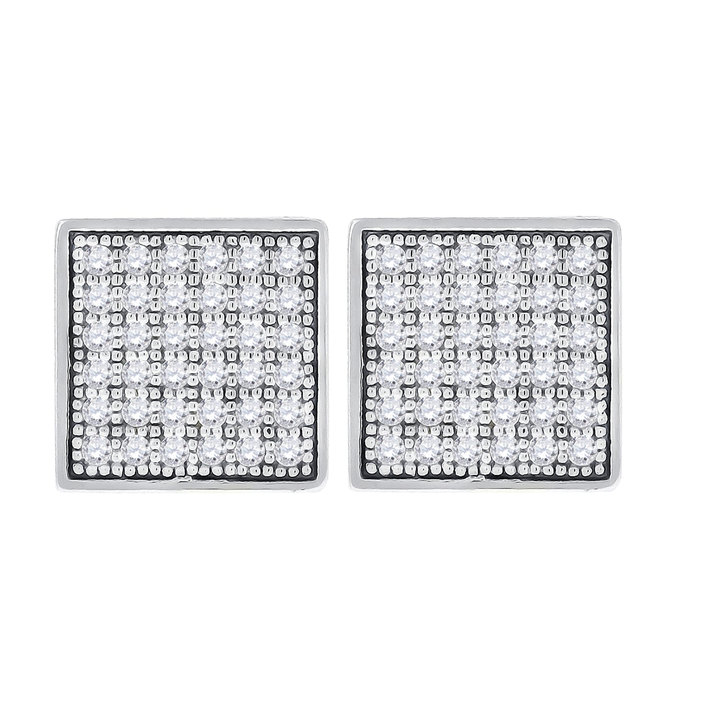 Sterling Silver Womens Cubic Zirconia Square Stud Earrings