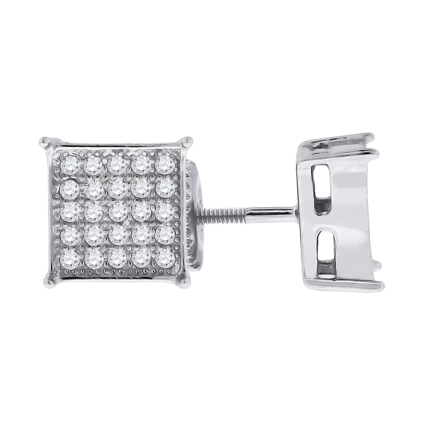 Sterling Silver Unisex Cubic Zirconia Square Stud Earrings