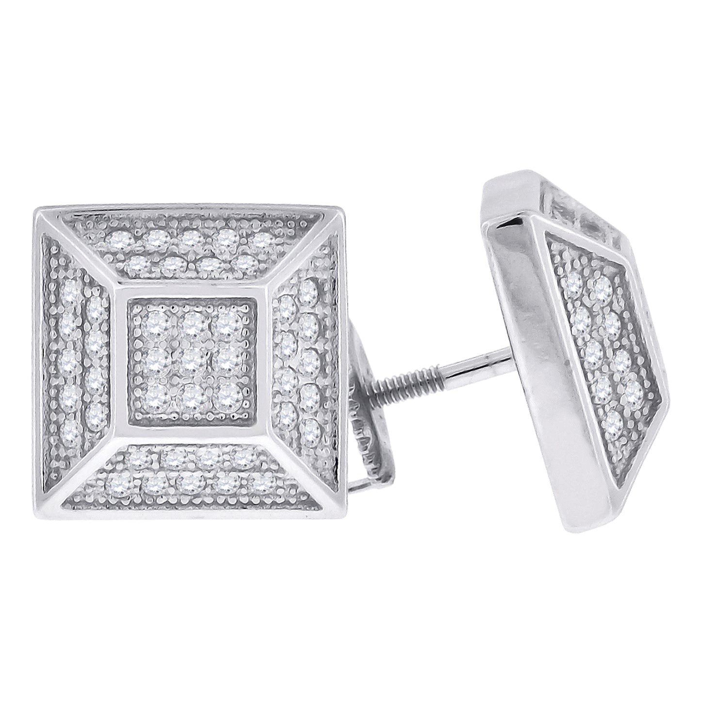 Sterling Silver Or Yellow-Tone Unisex Cubic Zirconia Pyramid Stud Earrings