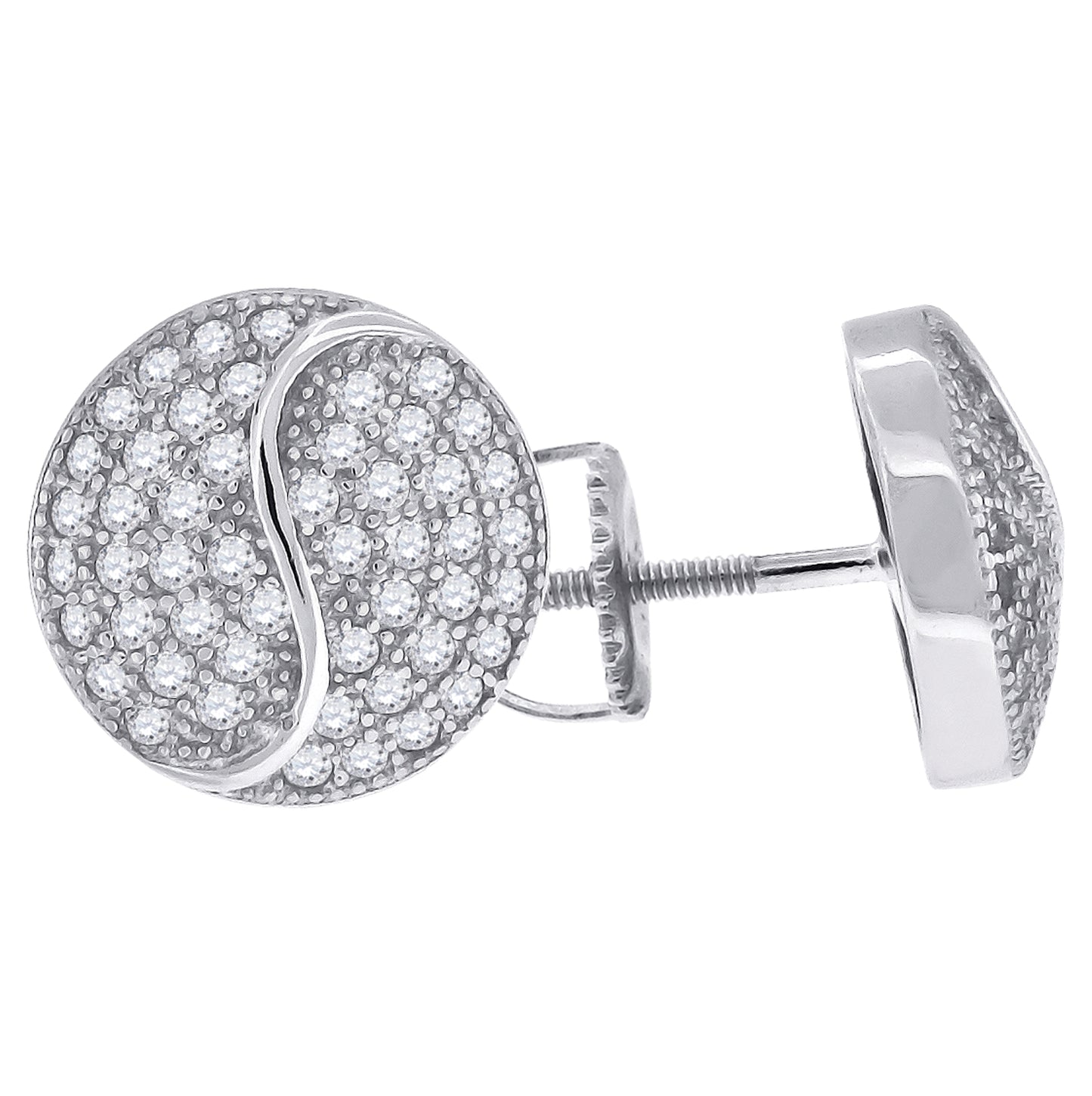 Sterling Silver Unisex Cubic Zirconia Round Stud Earrings