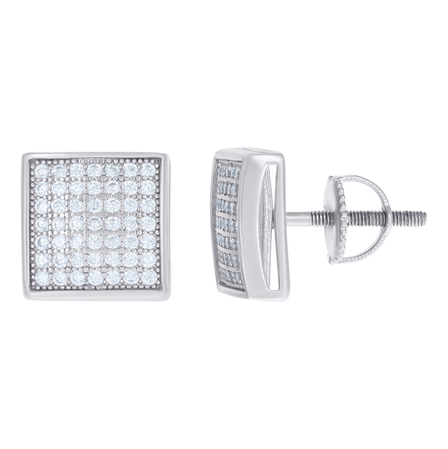 Sterling Silver Or Yellow-Tone Womens Cubic Zirconia Square Stud Earrings
