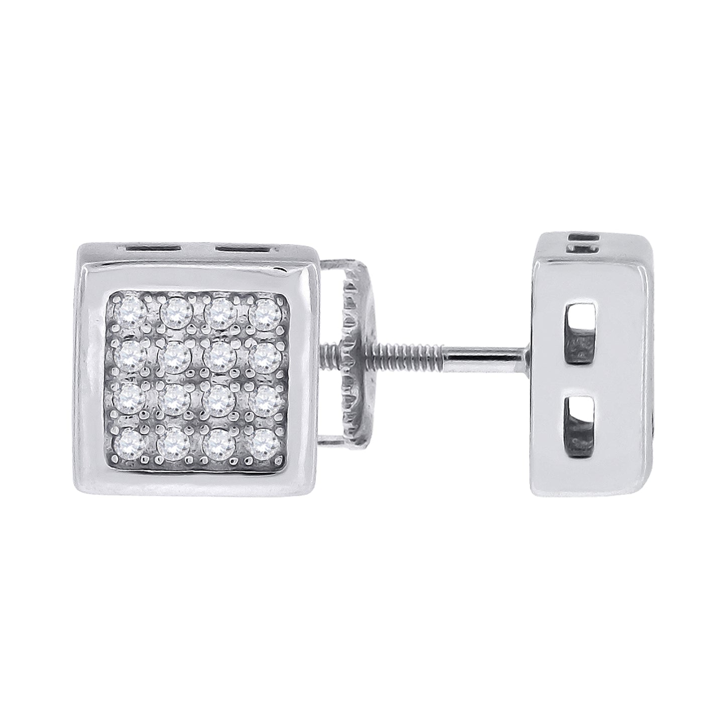 Sterling Silver Womens Cubic Zirconia Square Stud Earrings