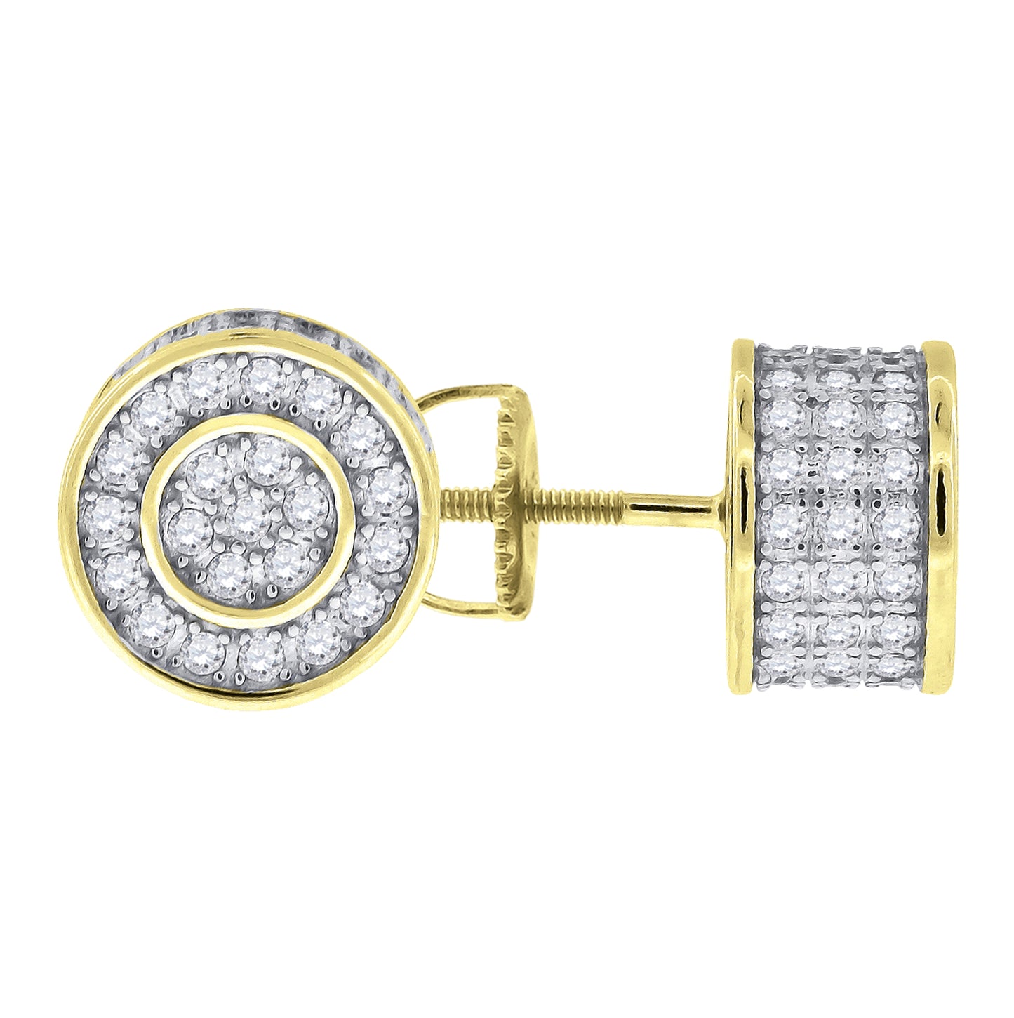 Sterling Silver Yellow-Tone Mens Cubic Zirconia Round Stud Earrings
