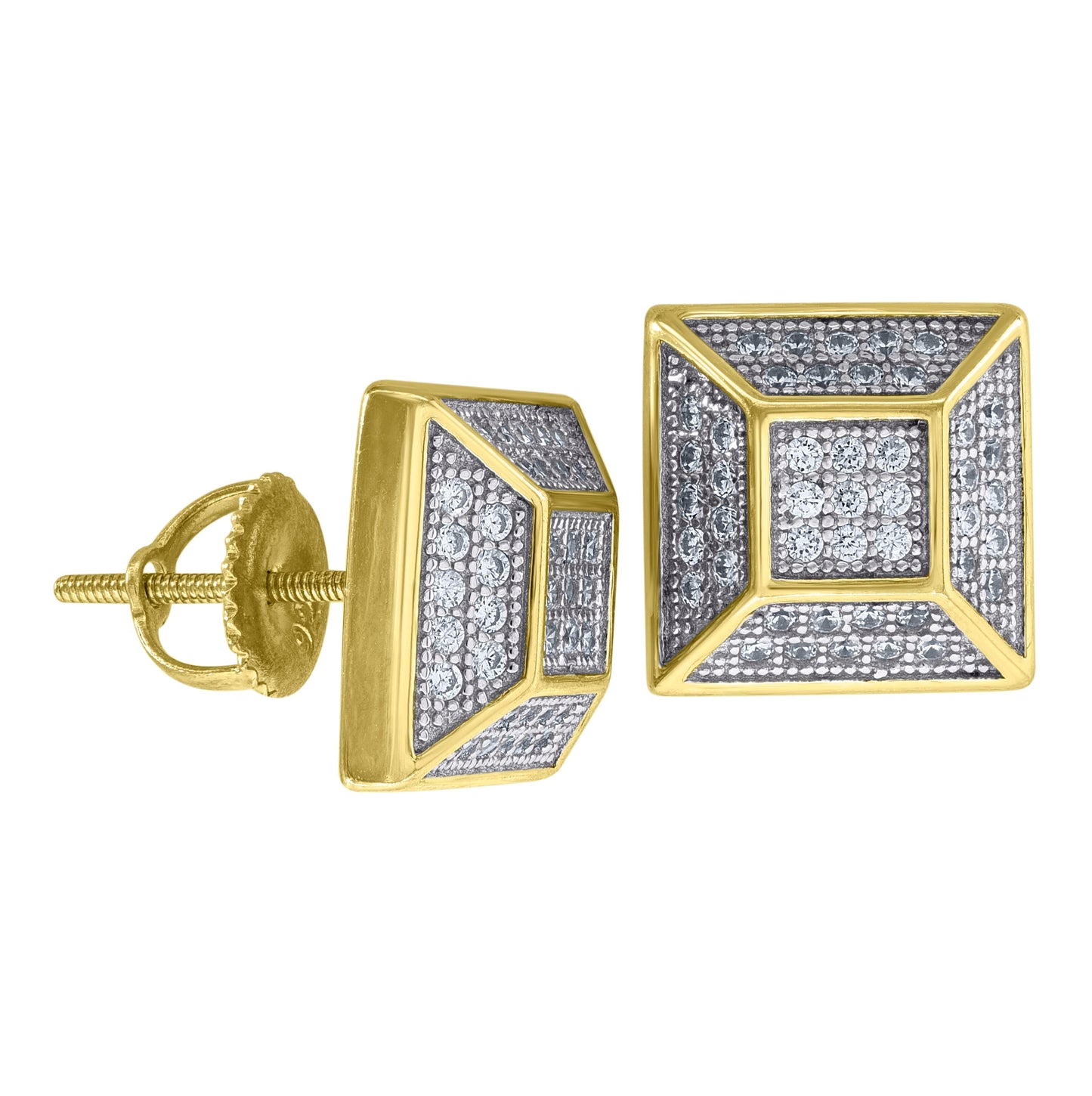 Sterling Silver Or Yellow-Tone Unisex Cubic Zirconia Pyramid Stud Earrings