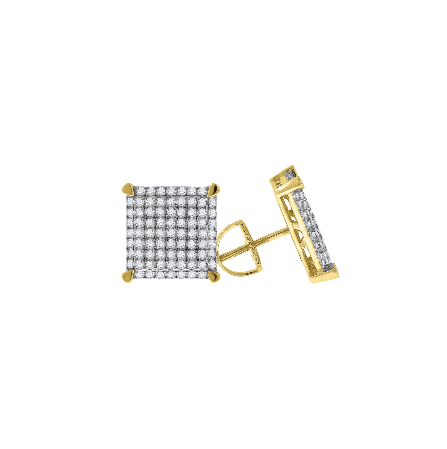 Sterling Silver Or Yellow-Tone Unisex Cubic Zirconia Square Stud Earrings