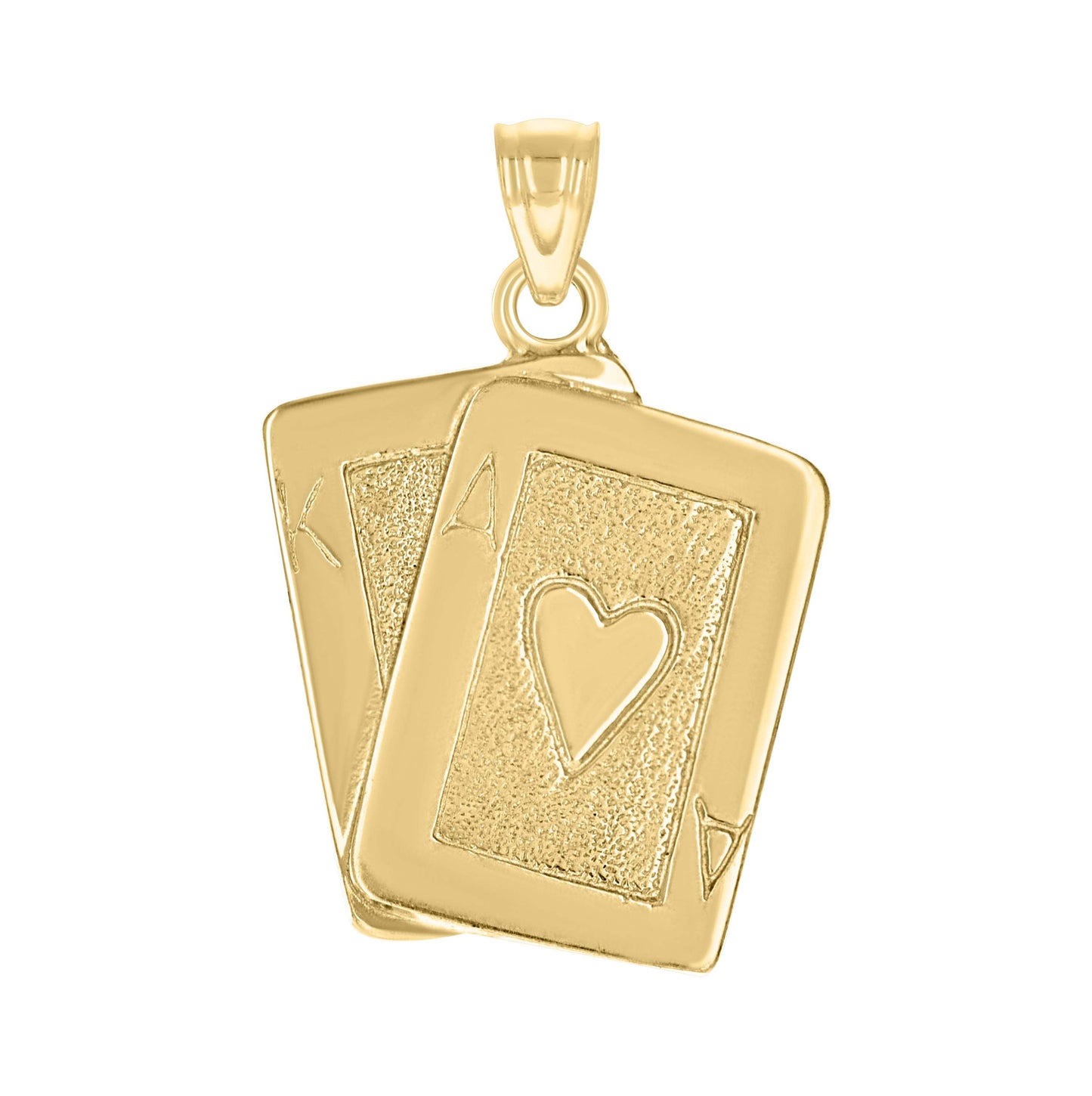 10K Yellow Gold Textured Mens Playing Cards Ace Gambling Charm Pendant