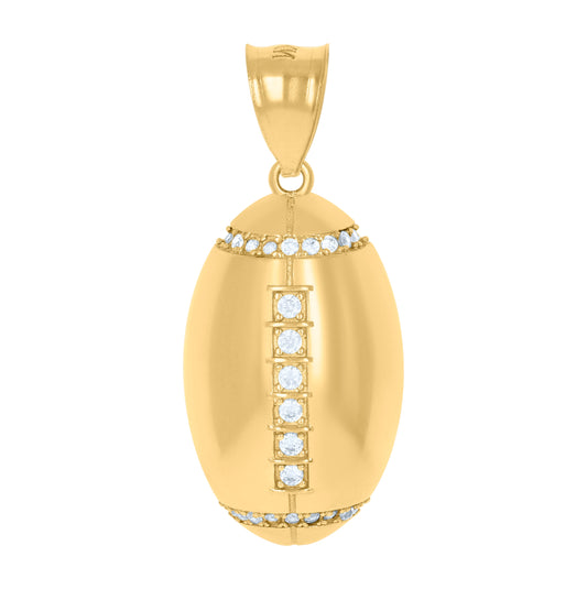 10K Two-Tone Gold Mens Cubic Zirconia Football/Rugby Sports Charm Pendant