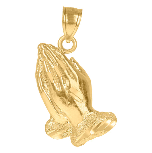 10K Yellow Gold Unisex Praying Hands Religious Charm Pendant