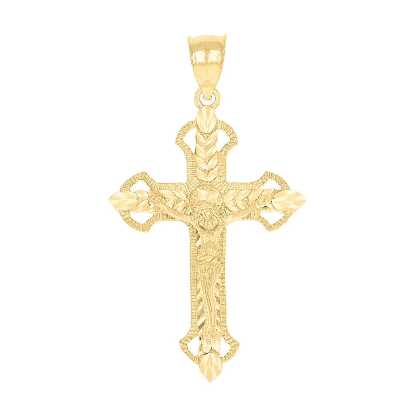 10K Yellow Gold Unisex Textured Crucifix Cross Religious Charm Pendant