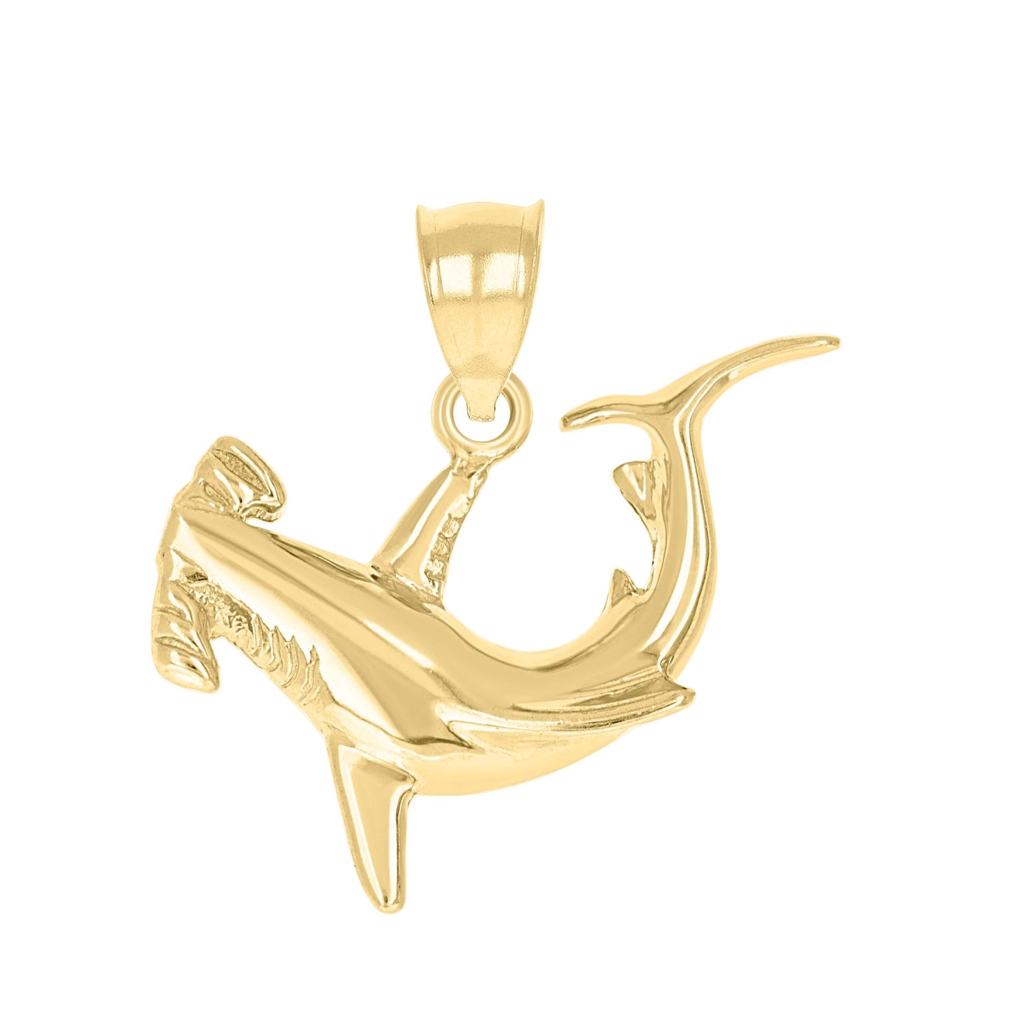 10K Yellow Gold Unisex Hammerhead Shark Animal Charm Pendant