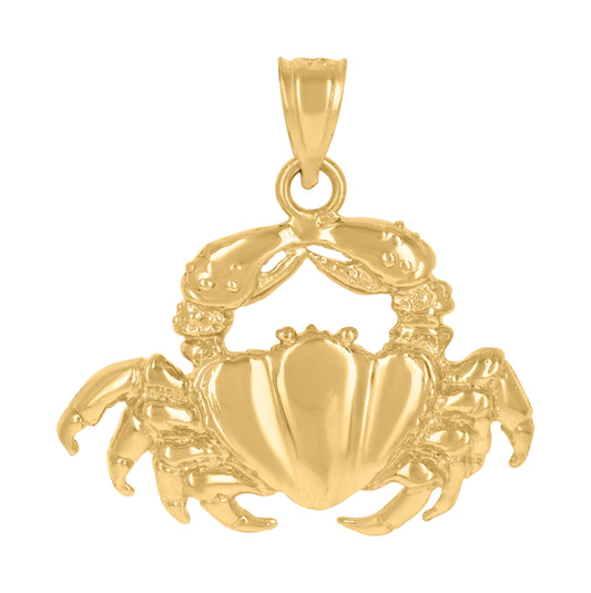10K Yellow Gold Diamond-Cut Unisex Crab Animal Charm Pendant