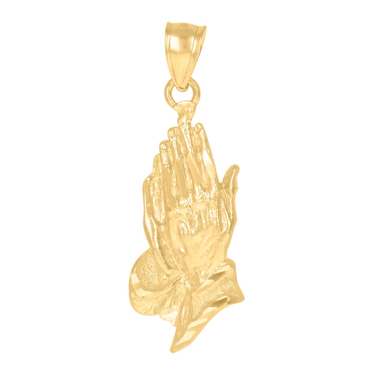 10K Yellow Gold Mens Symbol Praying Hands Religious Charm Pendant
