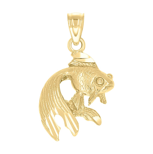 10K Yellow Gold Textured Unisex Fish Animal Charm Pendant