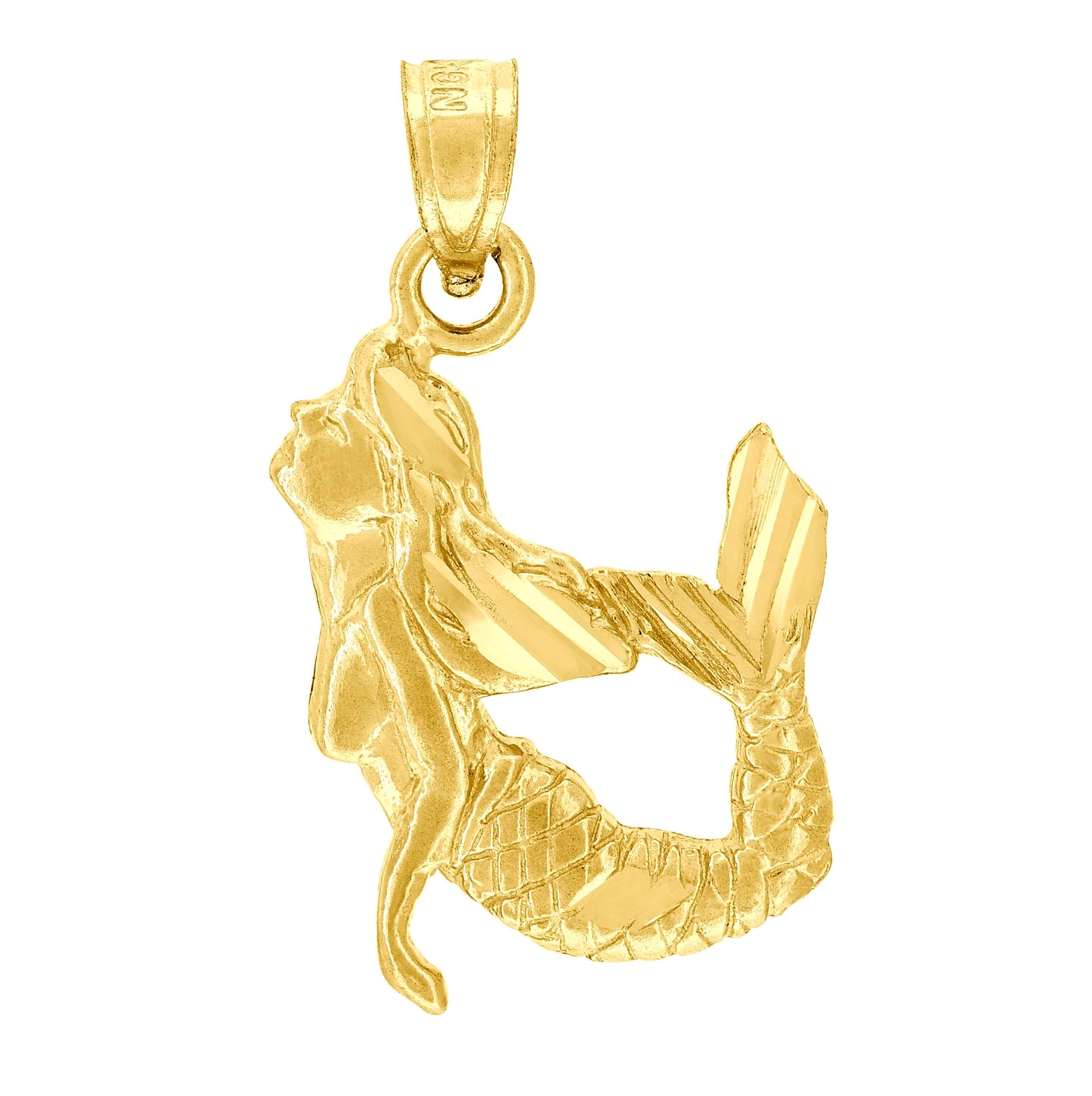 10K Yellow Gold Womens Mermaid Charm Pendant