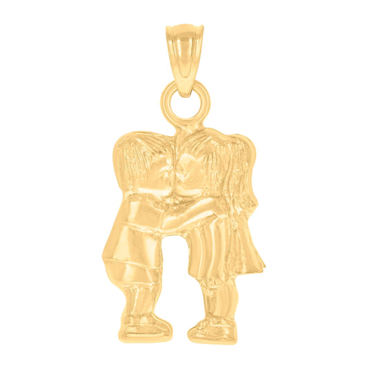 10K Yellow Gold Unisex Boy And Girl Kissing Charm Pendant