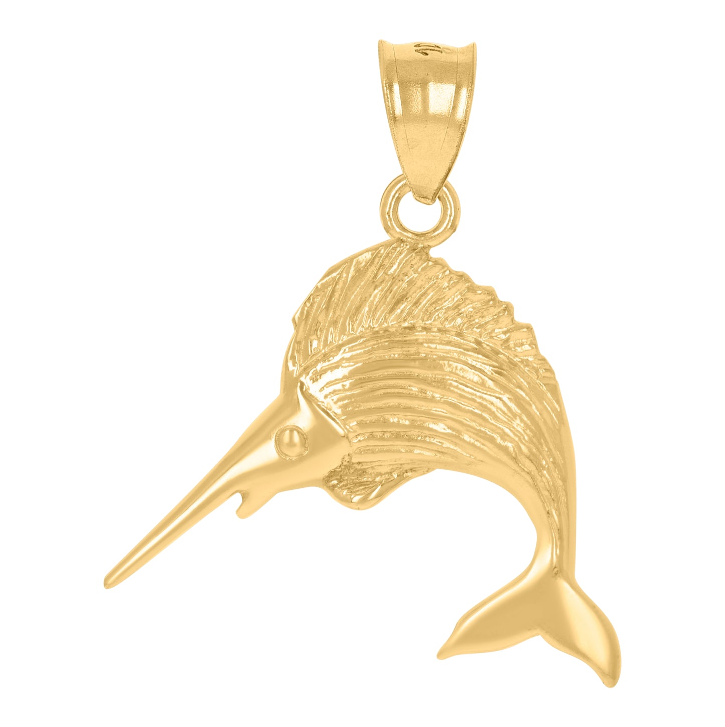 10K Yellow Gold Diamond-Cut Unisex Sail Fish Animal Charm Pendant