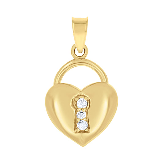 10K Yellow Gold Womens Cubic Zirconia Cubic-Zirconia Heart Lock Charm Pendant