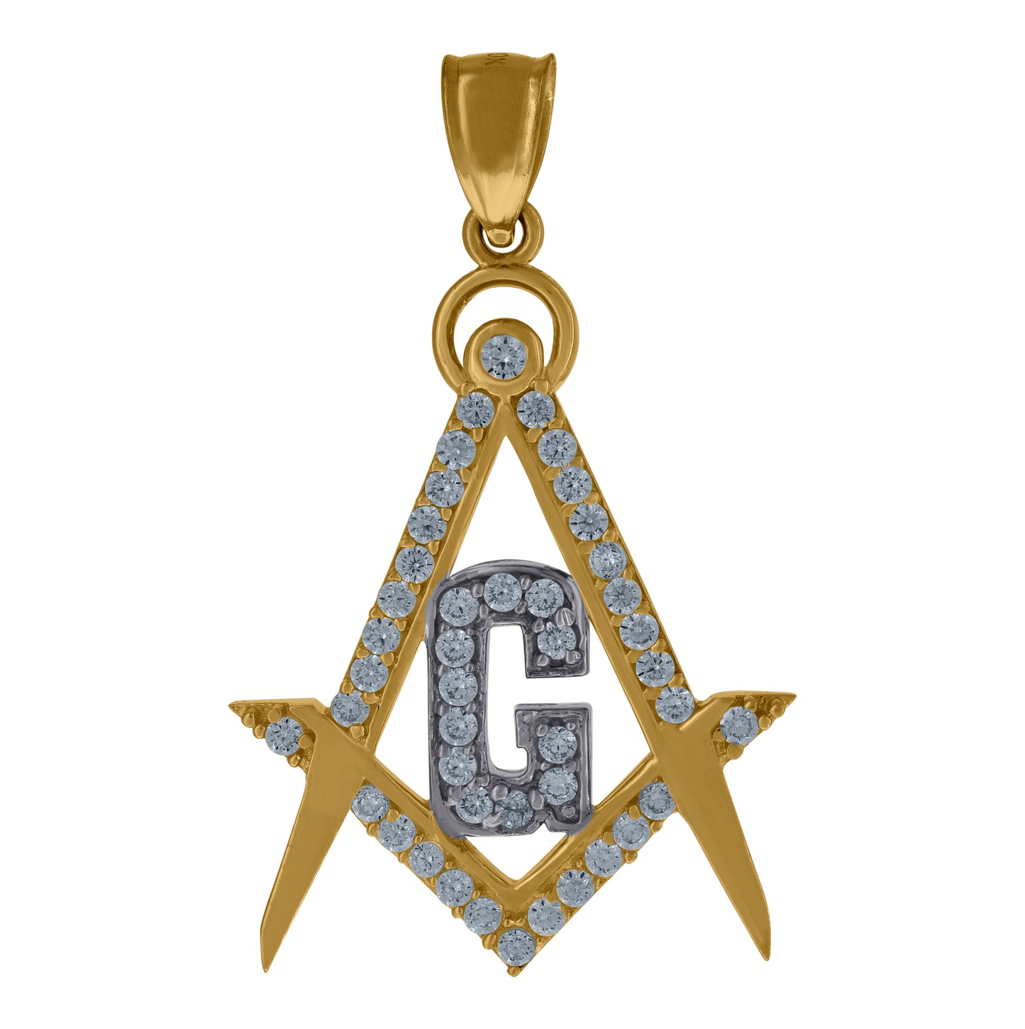 10K Two-Tone Gold Cubic-Zirconia Unisex Masonic Religious Charm Pendant