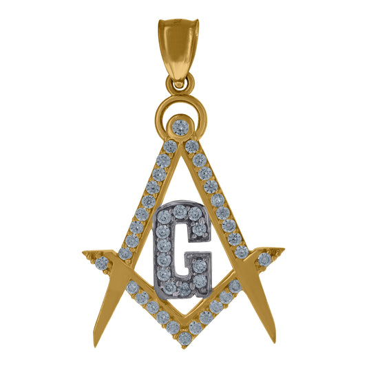10K Two-Tone Gold Cubic-Zirconia Unisex Masonic Religious Charm Pendant