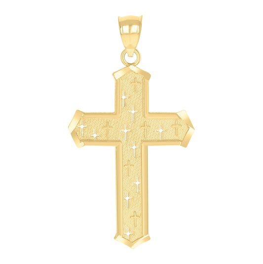 10K Yellow Gold Mens Women Textured Cross Religious Charm Pendant