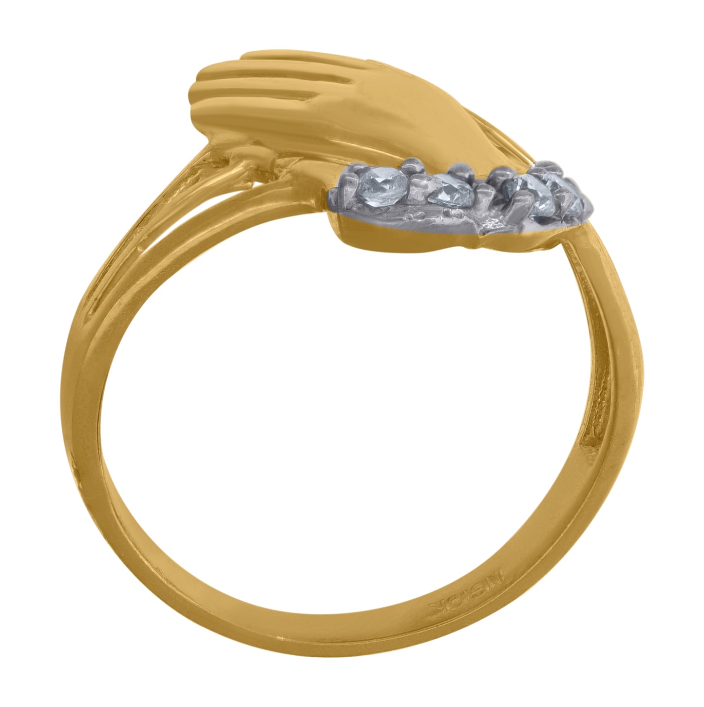 10K Two-Tone Gold Mens Cubic Zirconia Cubic-Zirconia Praying Hands Religious Ring